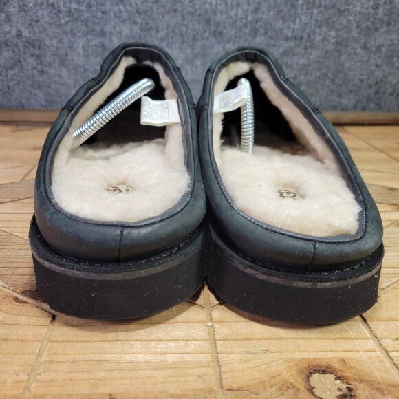 UGG Classic Clogs Men's 13 Smooth Black Leather Sheepskin Slip-On Slippers. - Picture 7 of 16